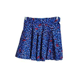 Francis Benedict Womens Blue Floral Vine Pleated Mini Skirt Cotton Size Small‎